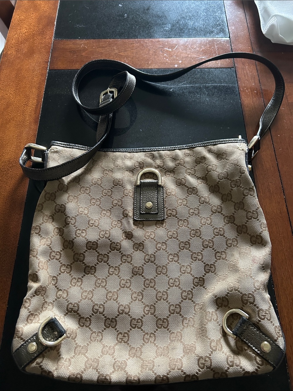 Gucci Brown Beige Monogram Shoulder Bag